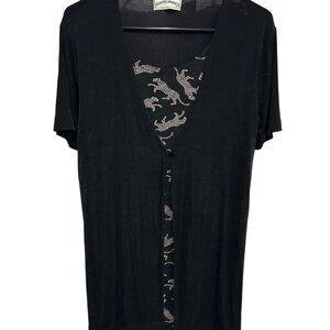 Frazier Lawrence Womens Black Sheer Cardigan Animal Print Top Statement